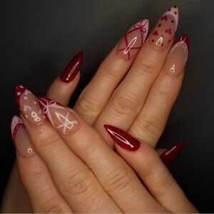 Elegant Red and Pink Nail Art Press On Nails